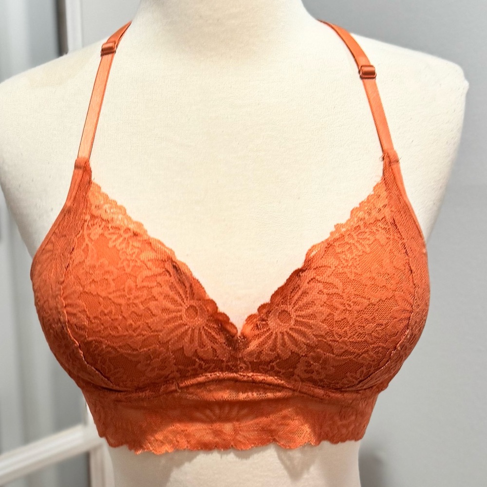 Victoria's Secret PINK Burnt Orange Lace Push-up Strappy Racerback Bralette